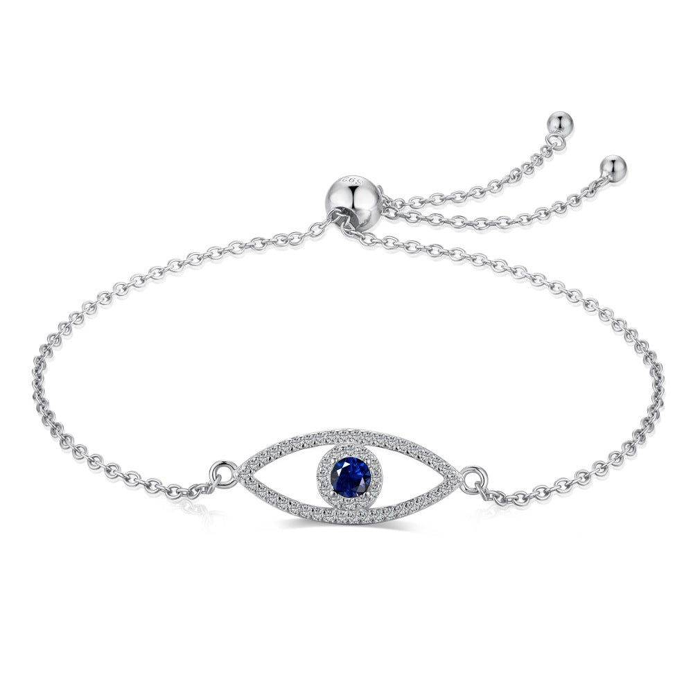 Wholesale Demon Eye Geometric Design Zircon Inlaid Blue Eye S925 Sterling Silver Bracelet